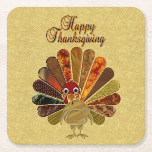 Färgigt Happy thanksgiving Turkiet Underlägg Papper Kvadrat
