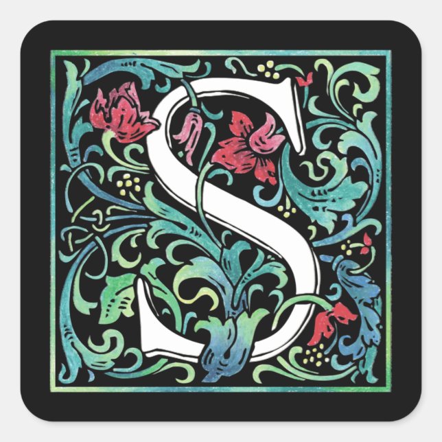 Färgigt S-dekal Fyrkantigt Klistermärke (Framsida)