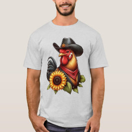 Färgigt Tupp i Cowboy Hat med solros T Shirt
