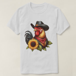 Färgigt Tupp i Cowboy Hat med solros T Shirt