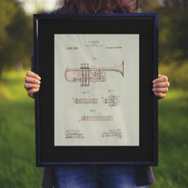 Färgillustration av gammalt trumpetpatent poster