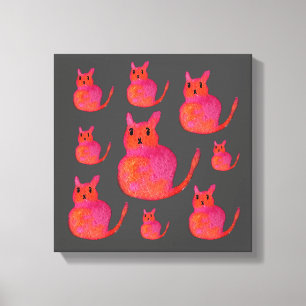 Färgillustration av kattens vita rosa canvastryck