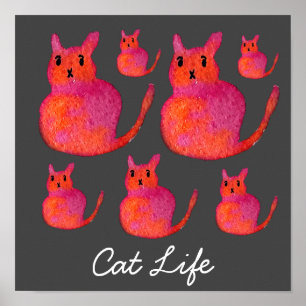 Färgillustration av kattens vita rosa poster