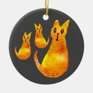 Färgillustration för Cute Ginger-kattfärg Julgransprydnad Keramik