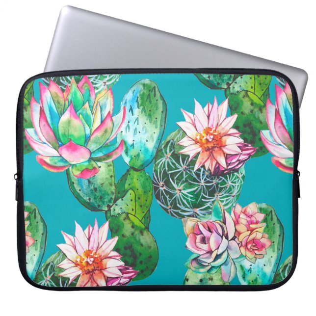 Färgillustration för succulents mönster laptop fodral (Framsidan)