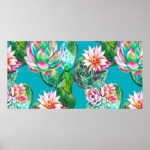 Färgillustration för succulents mönster poster