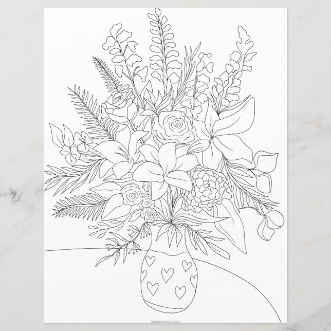Färgillustration för svart vit blommigt, bouquet (Framsida)