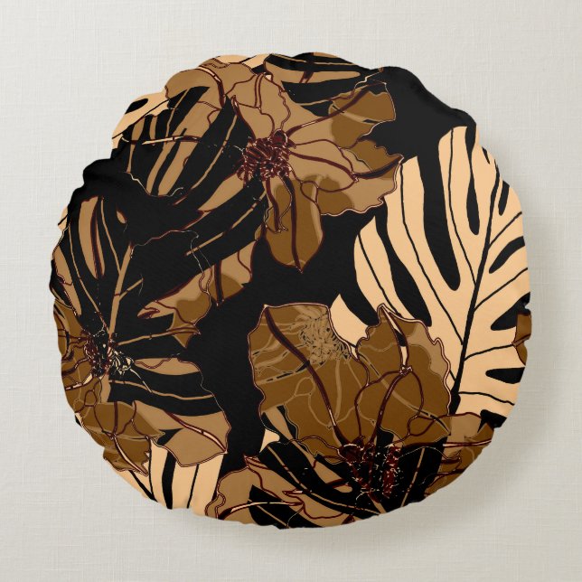 Färgjordgubbar: Rosa av vattenfärg Rund Kudde (Framsidan)