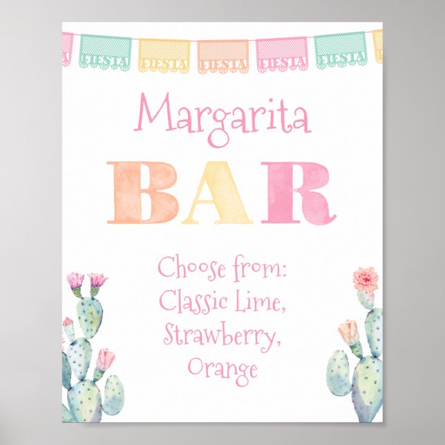 Färgkaktus Margarita Pub eller Taco Pub Party Poster (Framsidan)