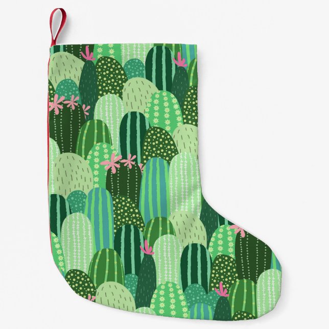 Färgkaktus Sömlös Mönster Illustration Liten Julstrumpa (Framsidan)