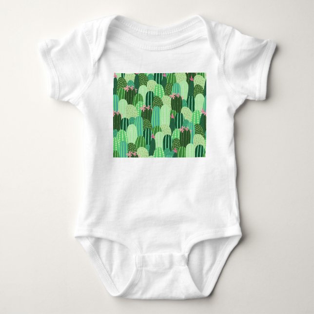 Färgkaktus Sömlös Mönster Illustration T Shirt (Framsida)