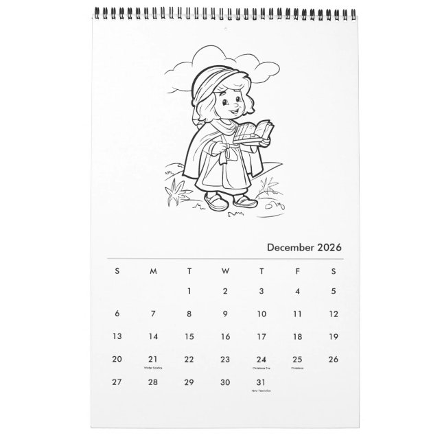 Färgkalender för Religiösan Cute Kids Kalender (Dec 2026)