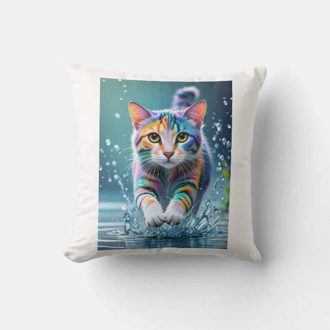 Färgkatt, stänk, målning, färggradering kudde (Framsida)