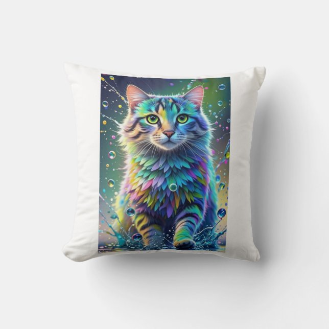 Färgkatt, stänk, målning, färggradering kudde (Framsida)