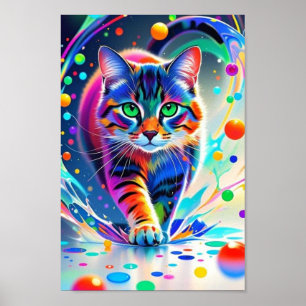 Färgkatt, stänk, målning, färggradering poster
