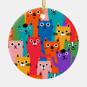 Färgkatter mönster julgransprydnad keramik