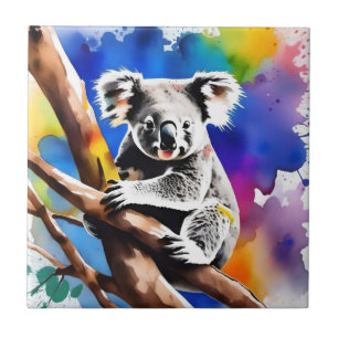 Färgkoala Bear Watercolor Stänk. Kakelplatta