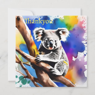 Färgkoala Bear Watercolor Stänk. Tack Kort