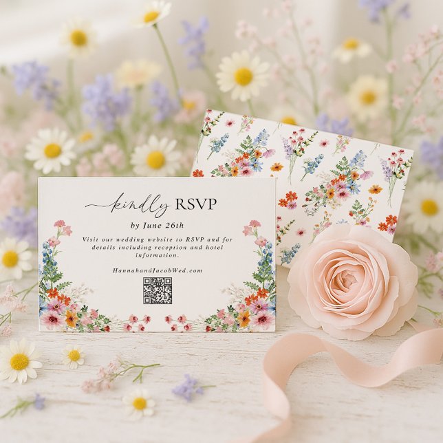 Färgkodad QR-kod för vildblommor Bröllop OSA Kort (Skapare uppladdad)