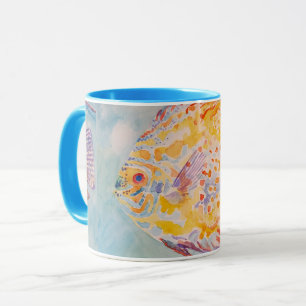 Färgkoffein Mugg i Mönster i fiskvattenfärgen