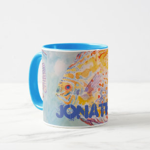 Färgkoffein Mugg i Mönster i fiskvattenfärgen