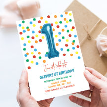 Färgkonfetti en bubbla 1:a födelsedagstjugpojken