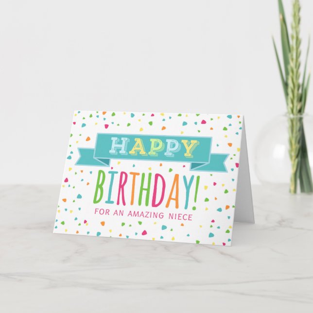 Färgkonfetti Niece Birthday Card Kort (Framsida)