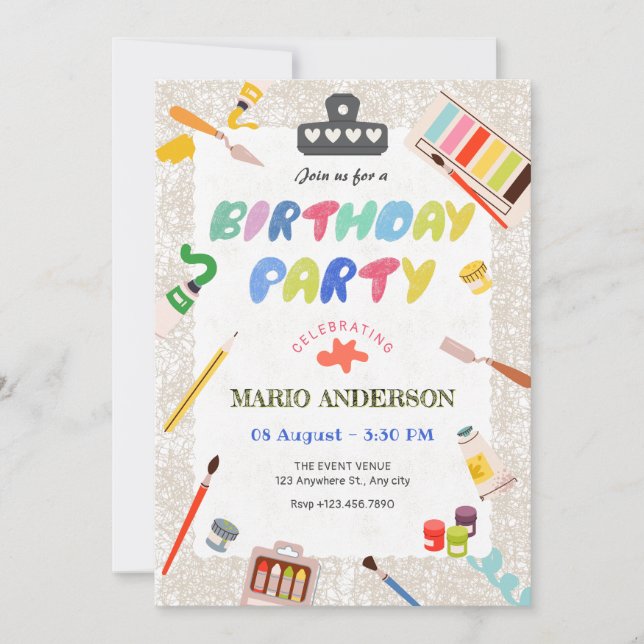 Färgkonsfärger verktyg födelsedag inbjudningar (Framsida)