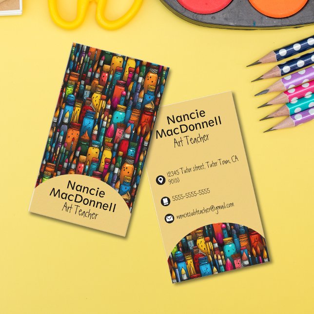 Färgkonsmålare - tillbehör till Mönster Visitkort (Colorful Art Teacher Painters Accessories Pattern Business Card)
