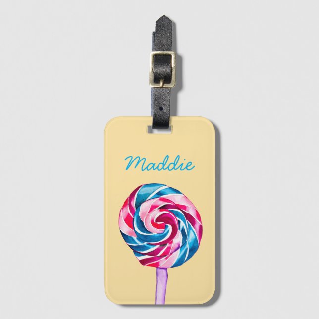 Färgkonst av godis lollipop-vattenfärg bagagebricka (Framsida vertikal)
