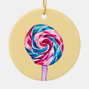 Färgkonst av godis lollipop-vattenfärg julgransprydnad keramik
