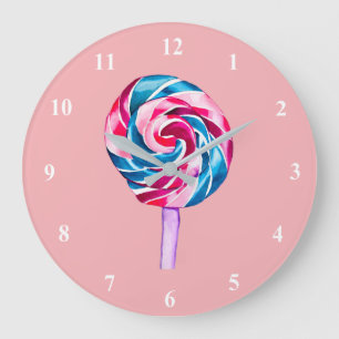 Färgkonst av godis lollipop-vattenfärg stor klocka