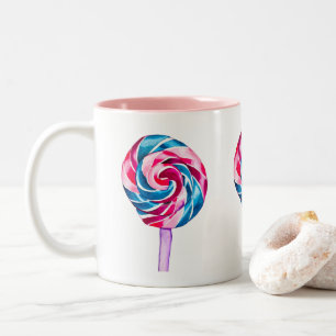 Färgkonst av godis lollipop-vattenfärg Två-Tonad mugg