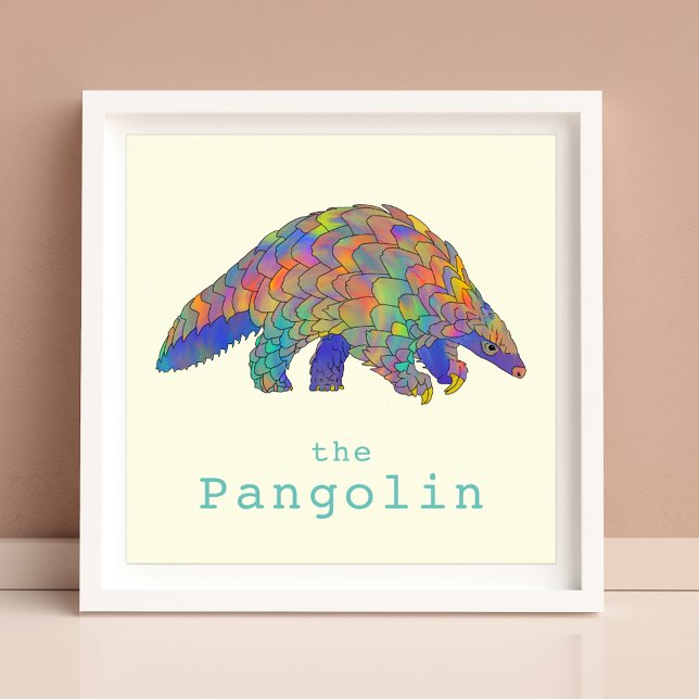 Färgkonst av kalvbugolin poster (Pangolin colorful watercolor animal art poster )