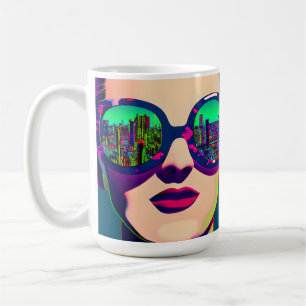 Färgkonst av kvinna i sollass City Reflection Kaffemugg