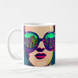Färgkonst av kvinna i sollass City Reflection Kaffemugg