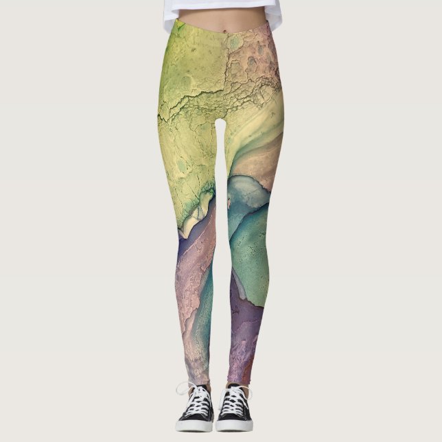 Färgkonst av texturerad alkohol Bläck Abstrakt Leggings (Framsida)
