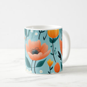 Färgkonst blommor-aka, vit, persikofärgad, gult. kaffemugg