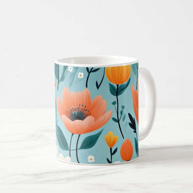 Färgkonst blommor-aka, vit, persikofärgad, gult. kaffemugg (Framsida höger)