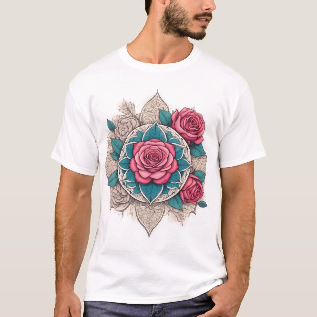 Färgkonst - Boho Andlig Flower Mönster Desig T Shirt (Framsida)