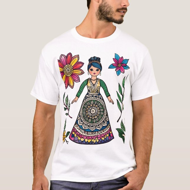 Färgkonst - Boho Andlig Flower Mönster Desig T Shirt (Framsida)