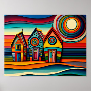 Färgkonst för Beach Huts Poster