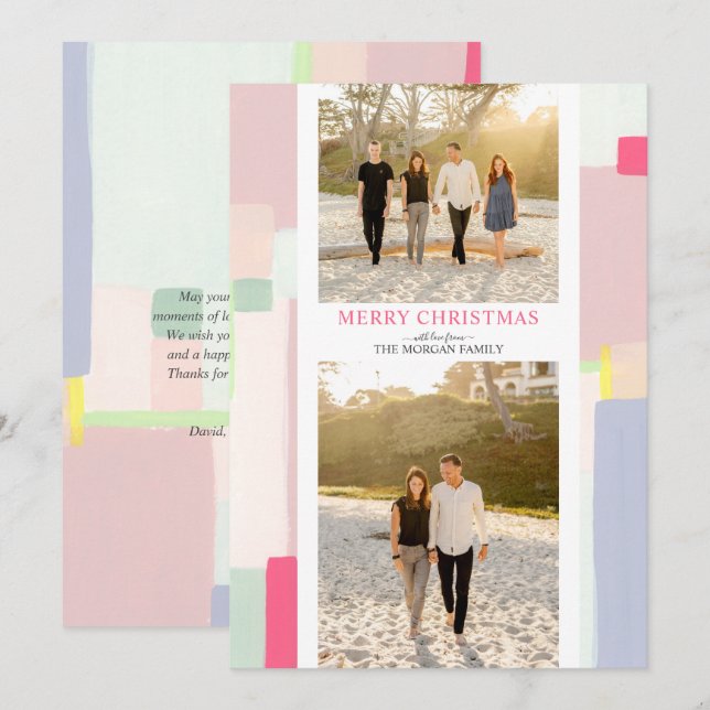 Färgkonst julfotoport - gratulationskort för fotou julkort (Fram/baksida)