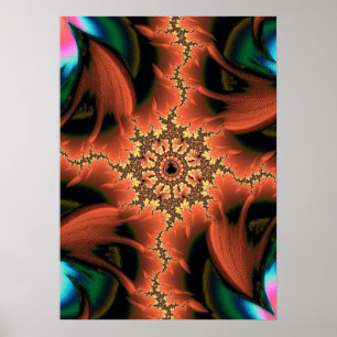 Färgkonst och Fiery Mandlebrot Fractal Abstrakt Ar Poster