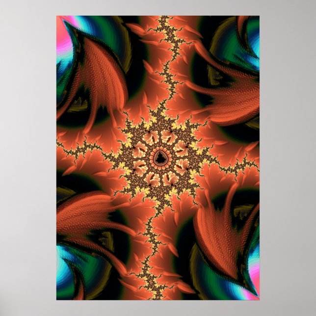 Färgkonst och Fiery Mandlebrot Fractal Abstrakt Ar Poster (Framsidan)