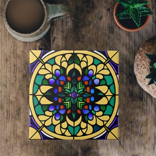 Färgkonsthandling av färgat glas Gult Kakelplatta (Skapare uppladdad)