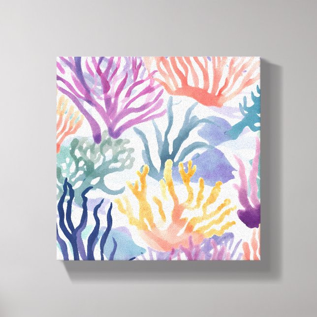 Färgkorall | Vattenfärgmålning för oceankoraller Canvastryck (Framsida)