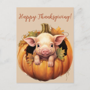 Färgkort för Cute Baby Pig och Pumpkin-Thanksgivin Vykort