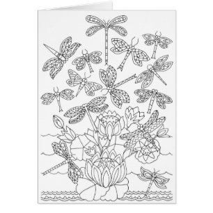 Färgkort för Dragonflies och Lilies Hälsningskort