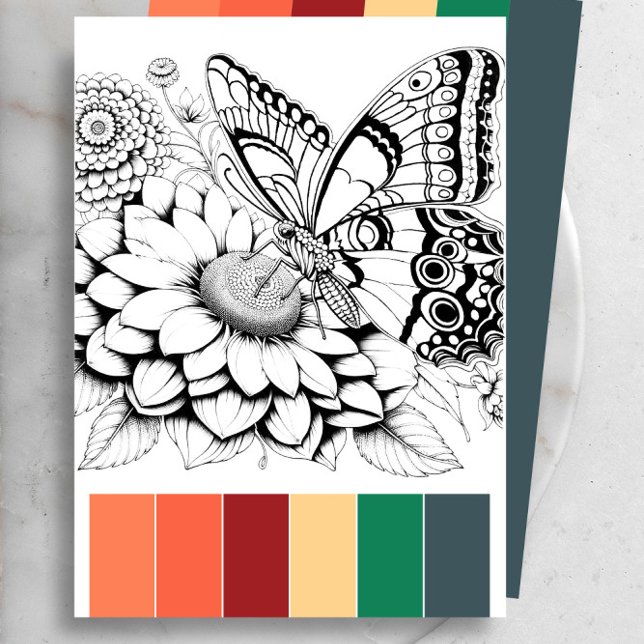Färgkort för fjäril-Vuxen och Färg-kombination Inbjudningar (Butterfly adult coloring pages with color guide by Victoria Grigaliunas of Do Tell A Belle)